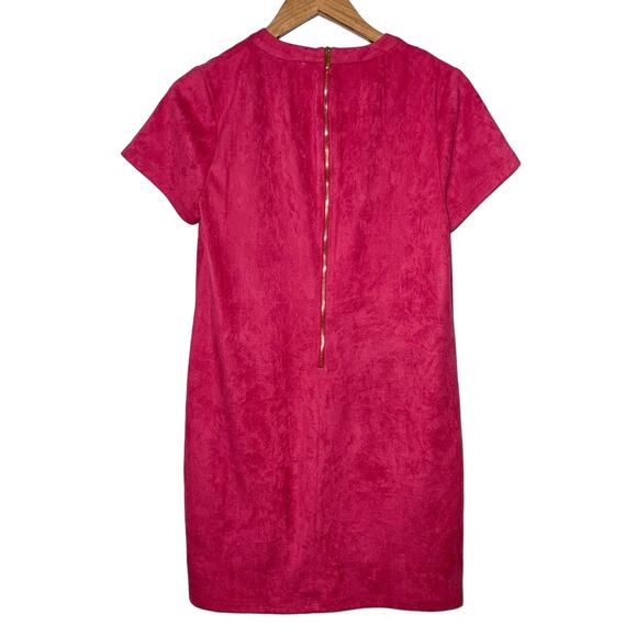 Julie Brown Suede Short Sleeve Triangle Cut Out Sheath Dress Pink Gold Medium - Picture 2 of 9